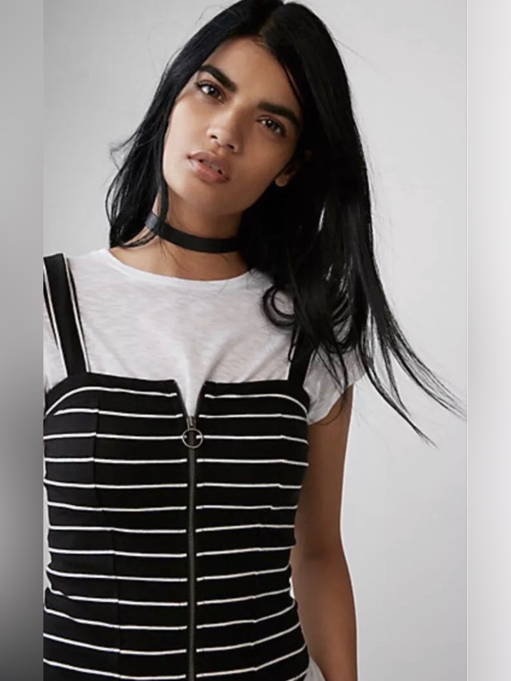 Express Black and White Striped Zip-Front Cami